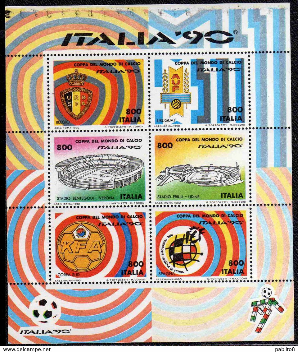 ITALIA ITALY 1990 RARA VARIETÀ VARIETY COPPA DEL MONDO DI CALCIO90 WORLD SOCCER CUP LIRE 800 FOGLIETTO SHEET MNH - Blocks & Sheetlets