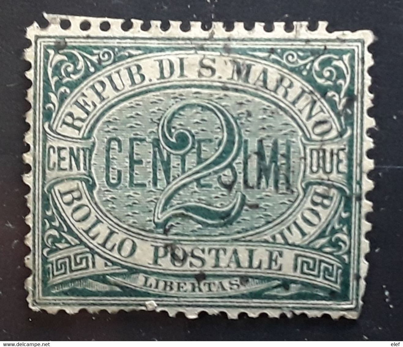 SAN MARINO SAINT MARIN 1877, Yvert No 1 , 2 C Vert Obl BTB - Oblitérés