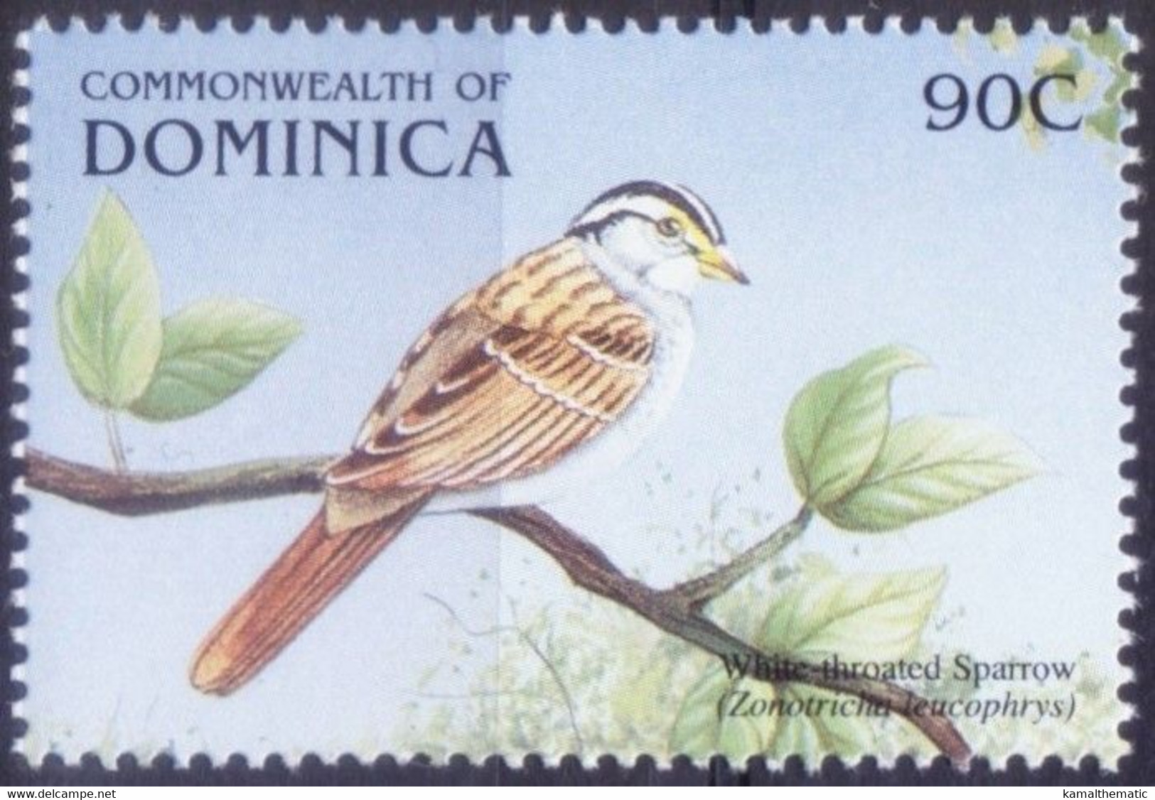 White-throated Sparrow, Birds, Dominica 1999 MNH - Moineaux