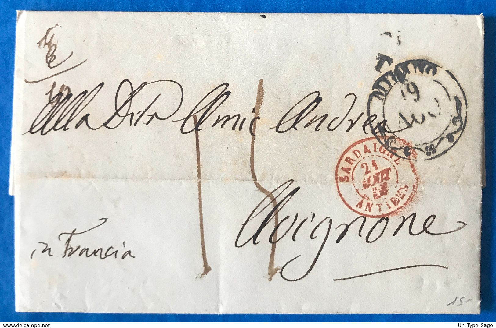 France TAD D'entrée SARDAIGNE ANTIBES 21.8.1846 Sur Lettre - (A074) - Entry Postmarks