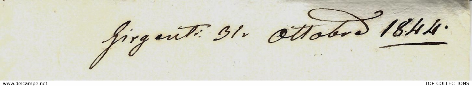 1844  LETTRE OFFICIELLE  ENTETE PROCURA DEL TRIBUNAL VALLE DI GIRGENTIL SICILE  CACHET  « GIRGENTI » AGRIMENTE SICILE