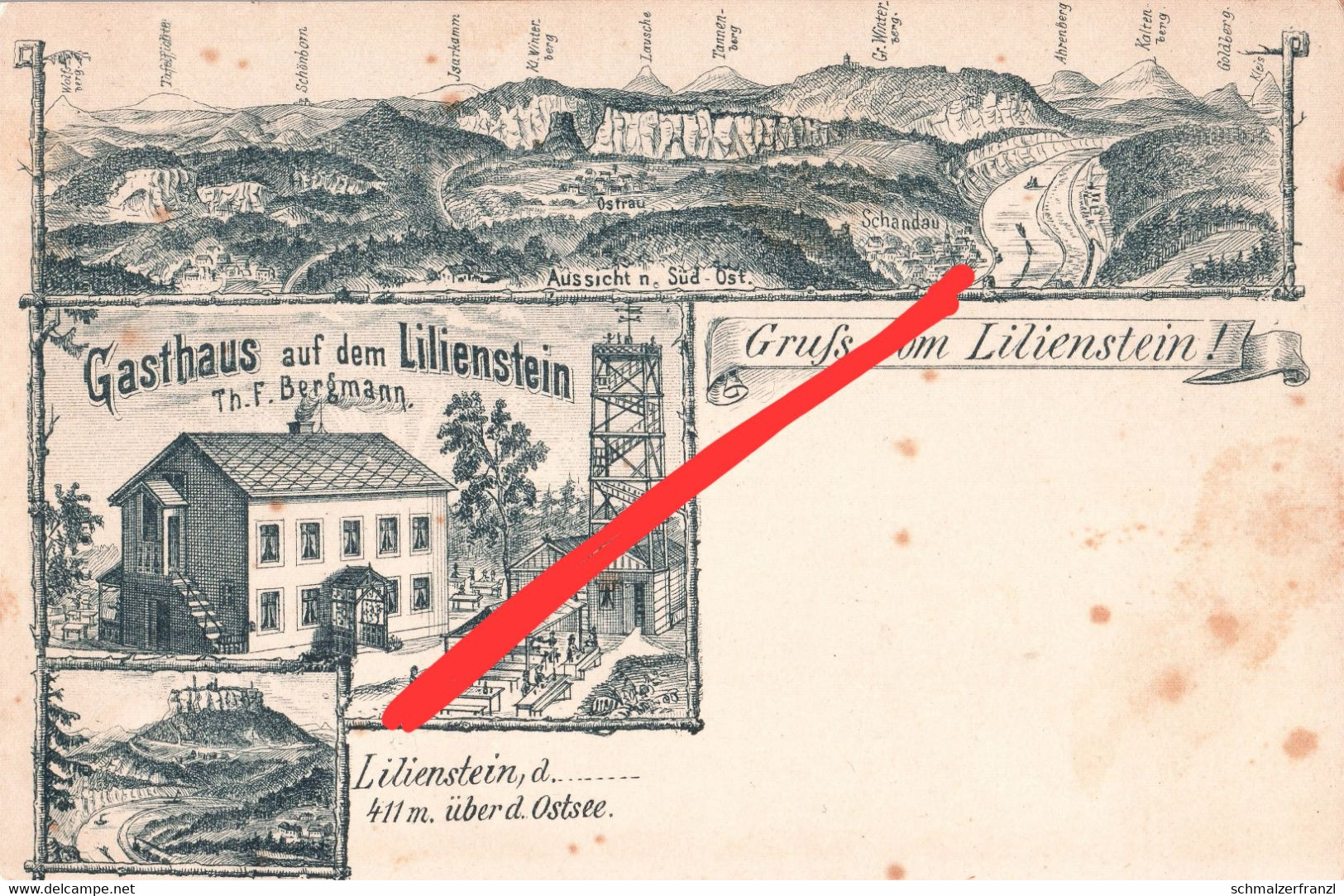 Vorläufer Litho AK Gruß Lilienstein Gasthaus Baude Turm Ebenheit Königstein Ostrau Bad Schandau Pirna Sächsische Schweiz - Rathmannsdorf (Sachsen)