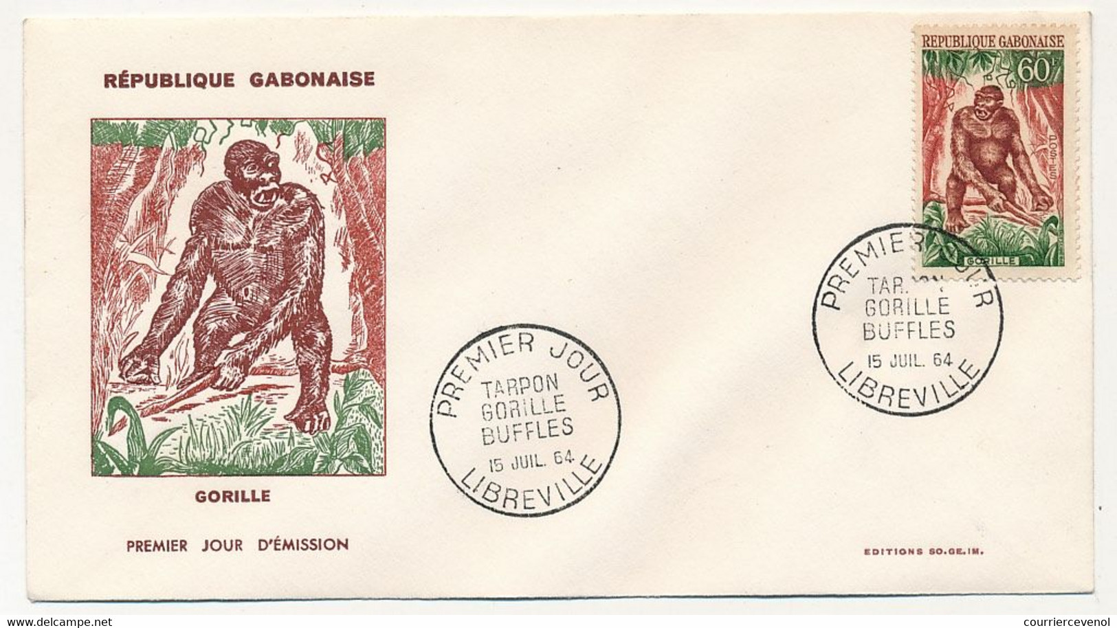 GABON => 3 Env FDC => 30F Tarpon, 60F Gorille, 80F Buffles - 15 Juillet 1964 - Libreville - Gabon (1960-...)