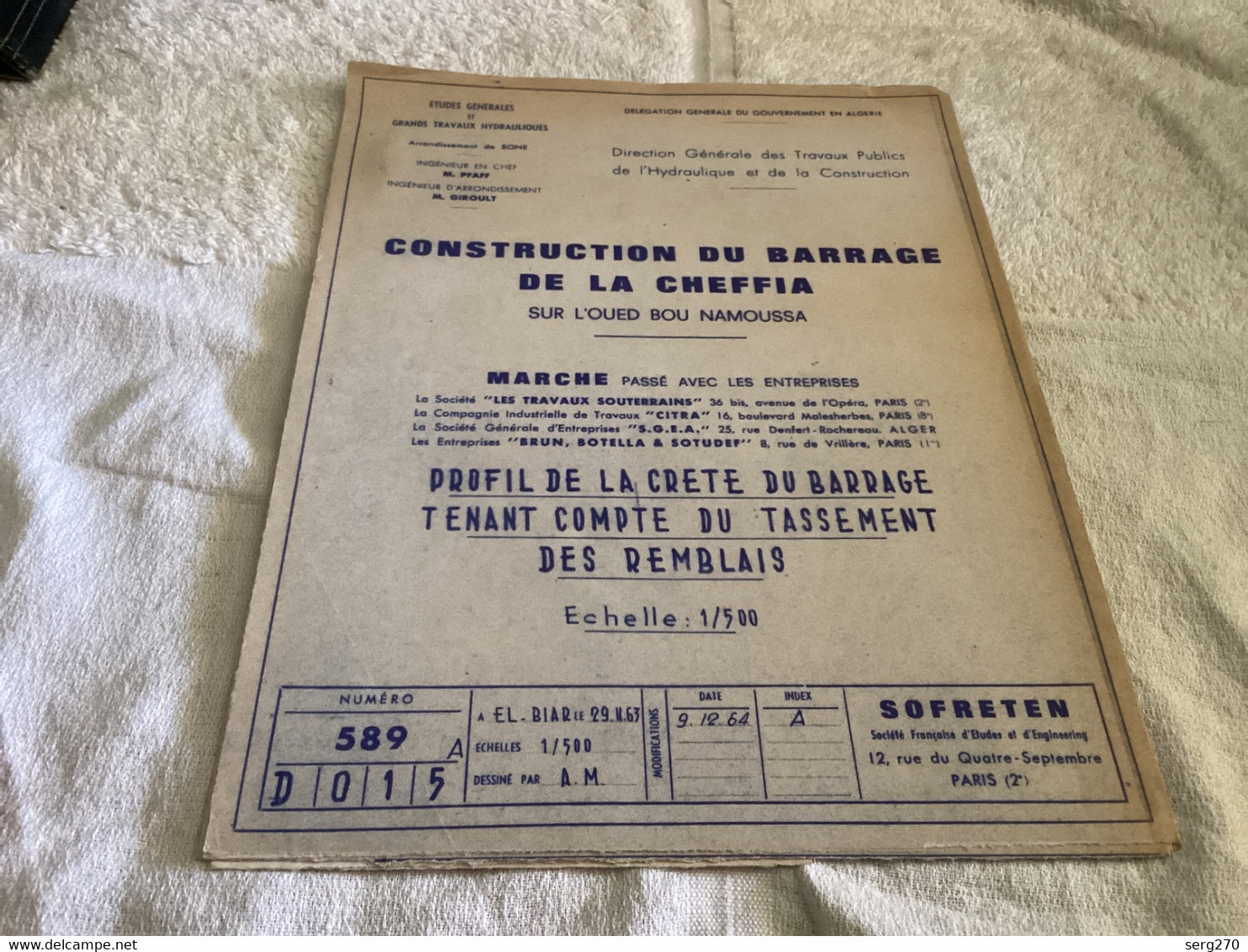 Barrage De La Cheffia 1969 SOFRETEN Vidange Études Générales Grands Travaux Hydraulique Bones Algérie - Travaux Publics