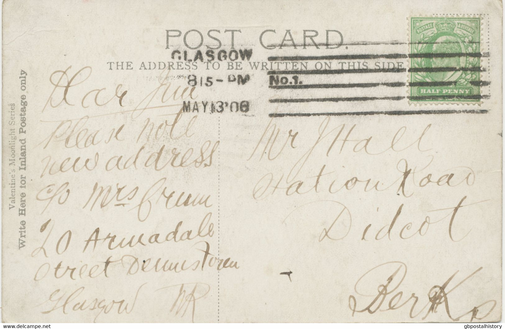 GB „GLASGOW No.1“ Columbia Machine Postmark On Very Fine Coloured Postcard (Moonshine Postcard: The Old Bridge Of Forth, - Ecosse