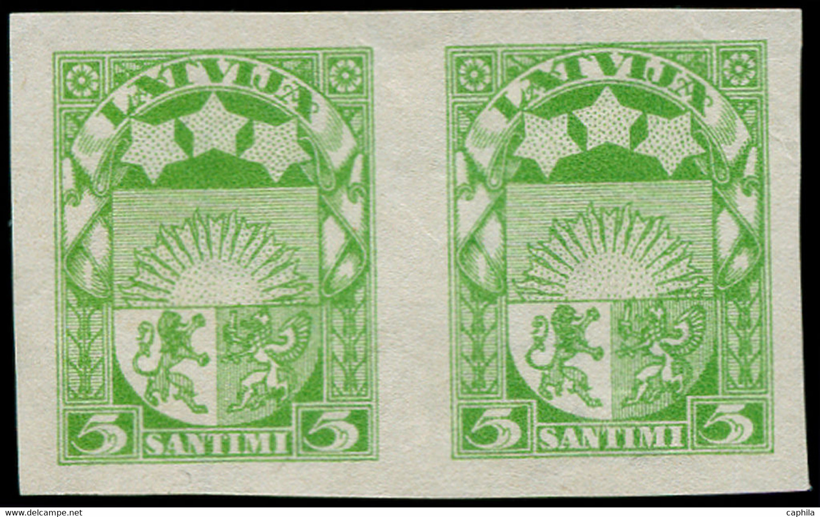 LETTONIE Poste (*) - 173, Paire Non Dentelée: 3s. Vert-jaune (Michel 172 II) - Latvia