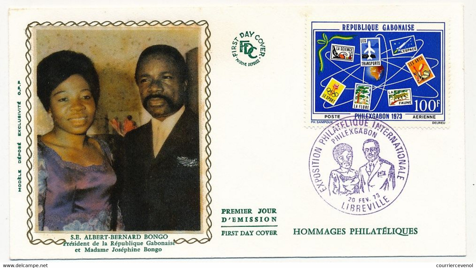 GABON => FDC Soie => 100F Philexgabon - Expo Philatélique Internationale - 20 Oct. 1973 - Libreville - Gabon (1960-...)