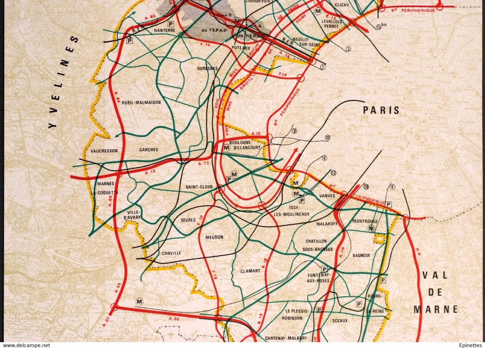 Plan Du SCHEMA ROUTIER Du Département Des Hauts-de-Seine, 5e édition, Janvier 1971  Echelle 1/50.000e. 54x42cm, TBE - Europe