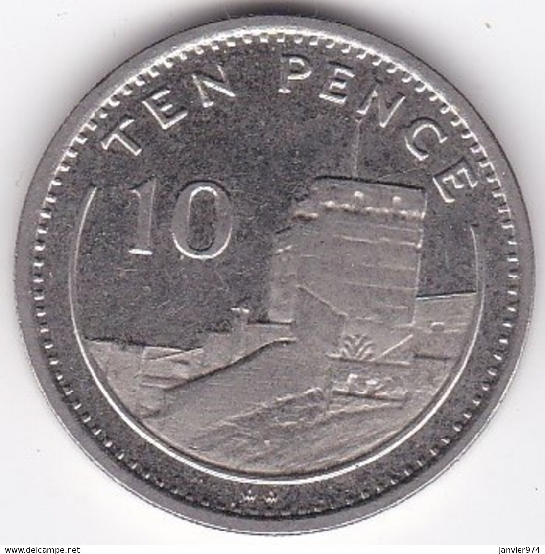 Gibraltar 10 Pence 1990, Elizabeth II, En Cupronickel , KM# 23.1 - Gibilterra