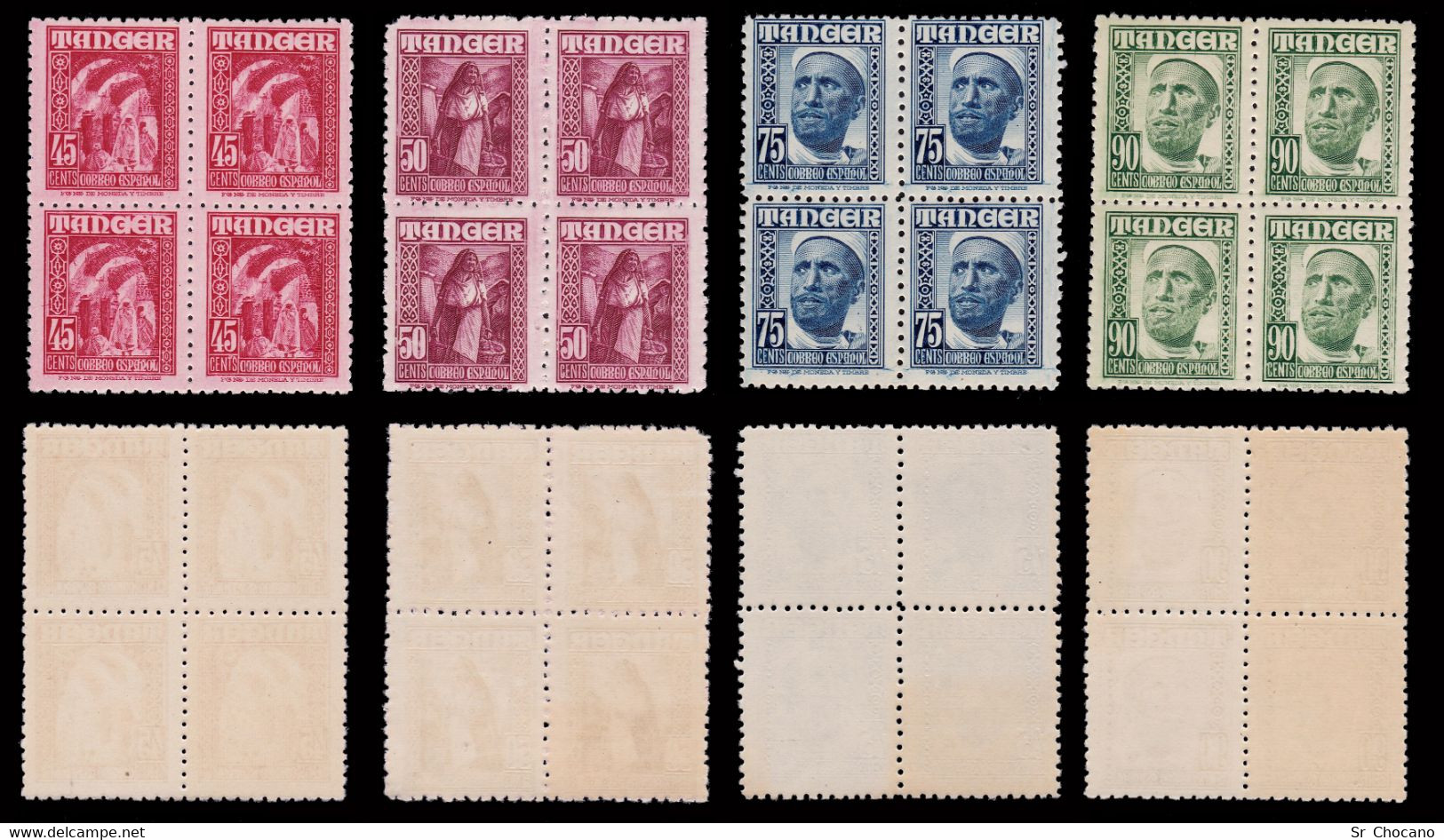 TANGER.1948-51.Indígena-paisajes.12 Valores Blq 4.MNH.Edifil.152/153-156/165 - Marruecos Español