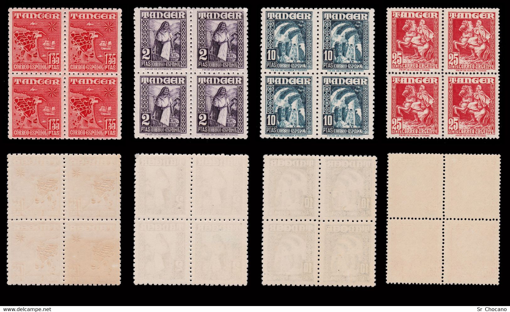 TANGER.1948-51.Indígena-paisajes.12 Valores Blq 4.MNH.Edifil.152/153-156/165 - Marruecos Español