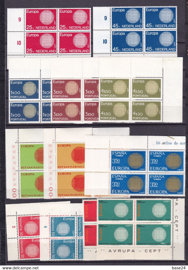 1970 EUROPA CEPT EUROPE ANNATA YEAR 4 Annate 52 Valori Quartina Angolare MNH** Maglia 24 Fili, Mesh 24 Threads Block 4 - Años Completos