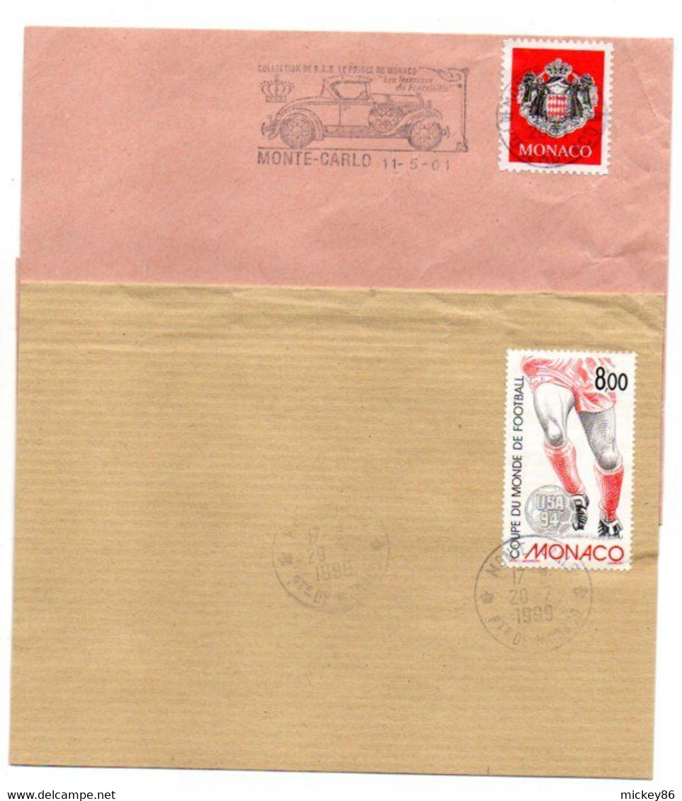 MONACO--Lot De 2 Parties D'enveloppes Avec Timbres Et Cachets  ( Football  CM 1994 USA + Blason) - Marcophilie