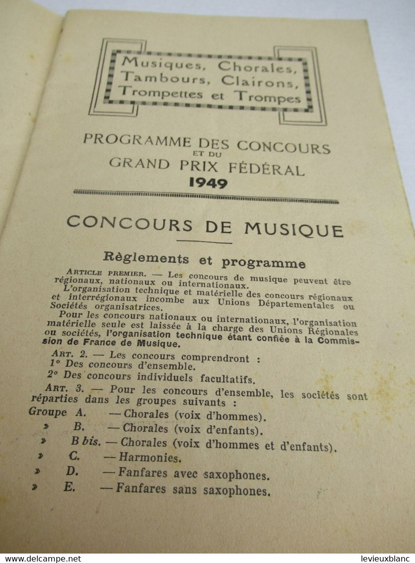 Fédération Sportive De France/Concours De Musique & Grand Prix Fédéral /Réglement Des Concours/1949      PROG314 - Programma's