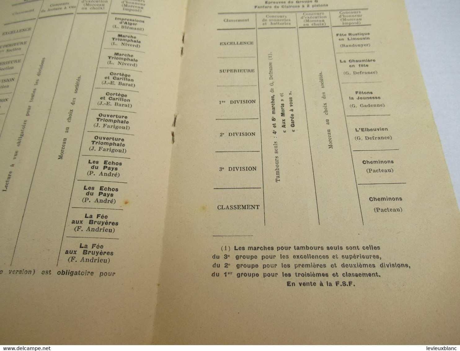 Fédération Sportive de France/Concours de Musique & Grand Prix Fédéral /Réglement des Concours/1949      PROG314