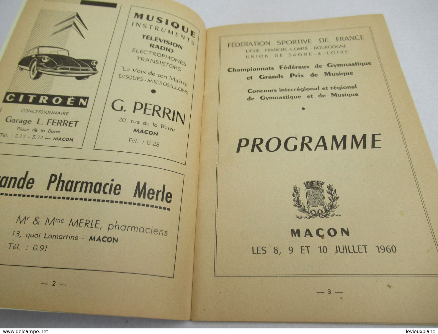 Fédération Sportive De France/Championnats  Fédéraux De Gymnastique/Grands Prix De Musique/MACON/1960      PROG315 - Programma's