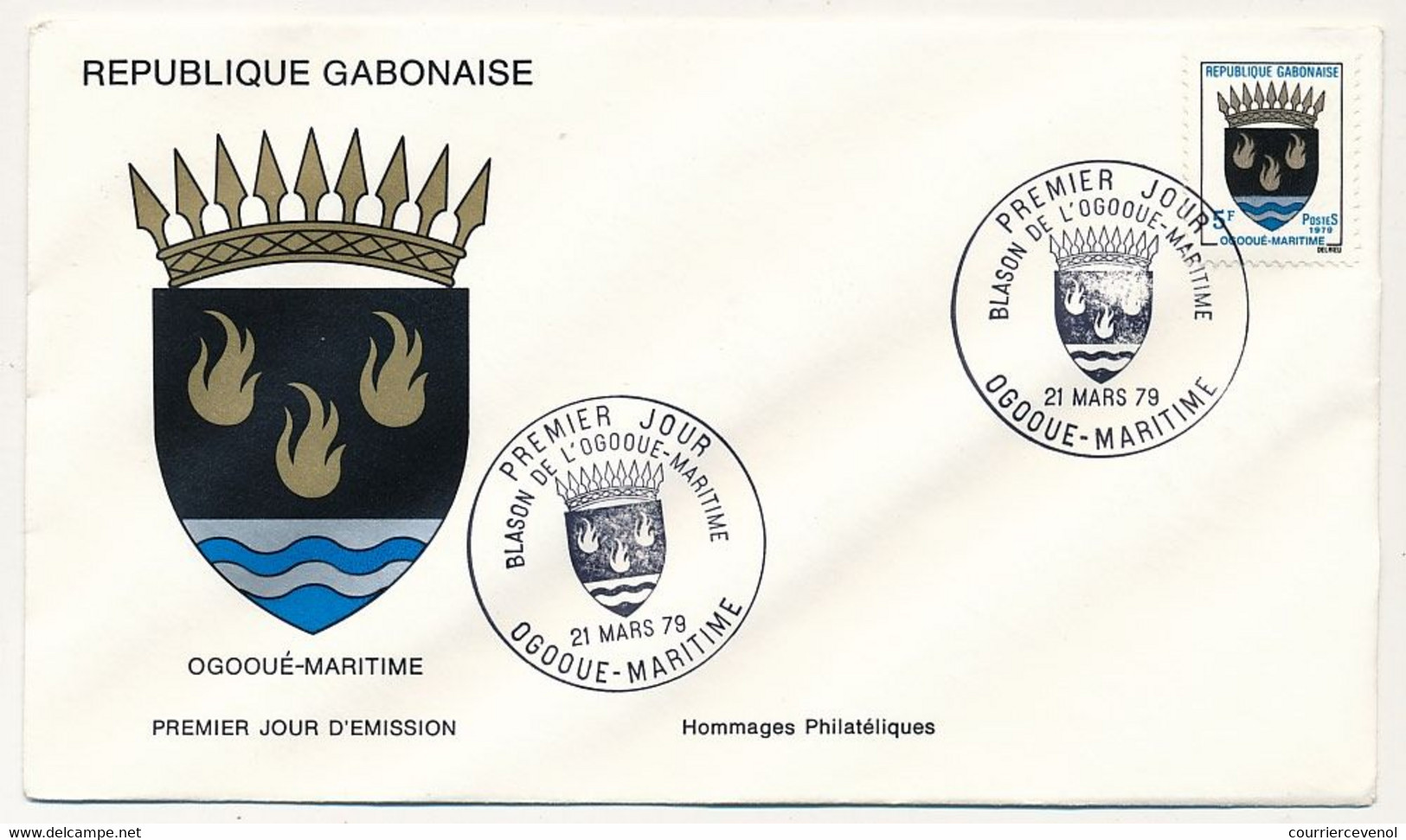GABON => Env FDC => 5F Blason De L'Ogooue-Maritime - 21 Mars 1979 - Libreville - Gabun (1960-...)