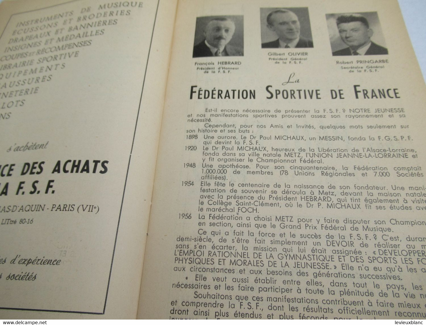 Fédération Sportive de France/Championnat  National de Gymnastique/Grand Prix Fédéral de Musique/METZ/1956      PROG316