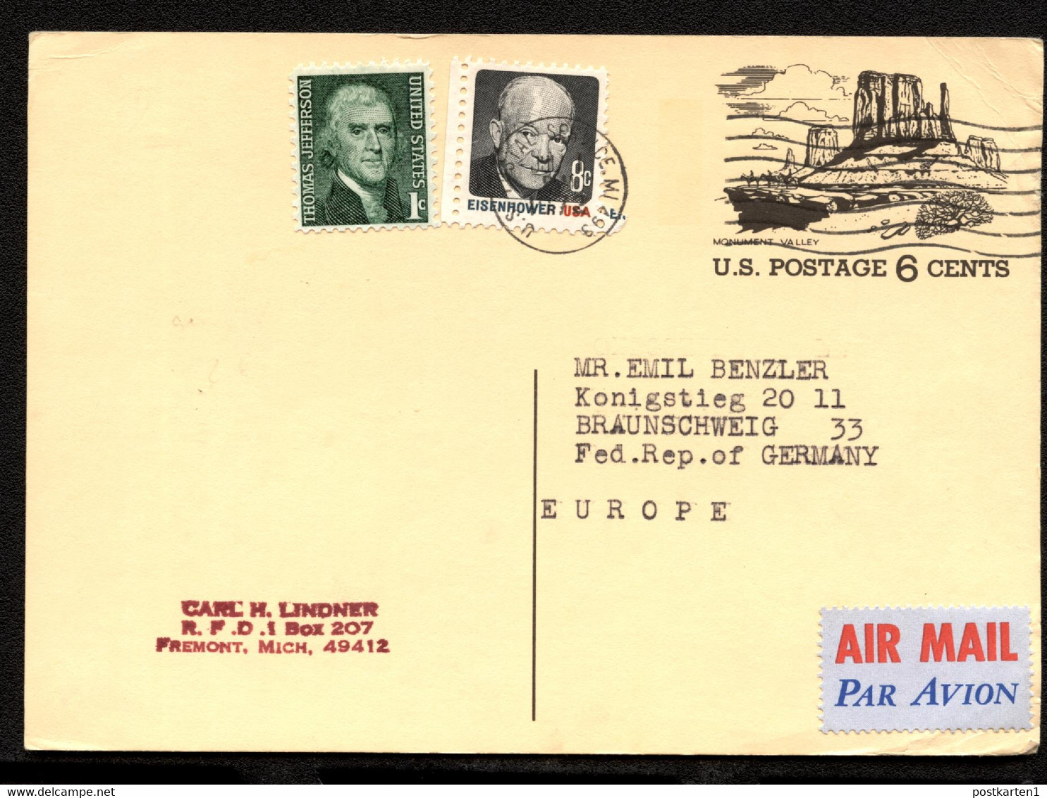 UX62 UPSS S80B Postal Card Used To Germany AIR MAIL 1972 - 1961-80