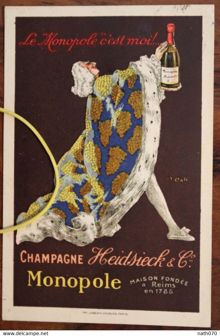 1920's CPA Ak Publicité Pub Illustrateur STALL Champagne Heidsieck Le Monopole C'est Moi Voyagée Isse Marne (51) - Advertising