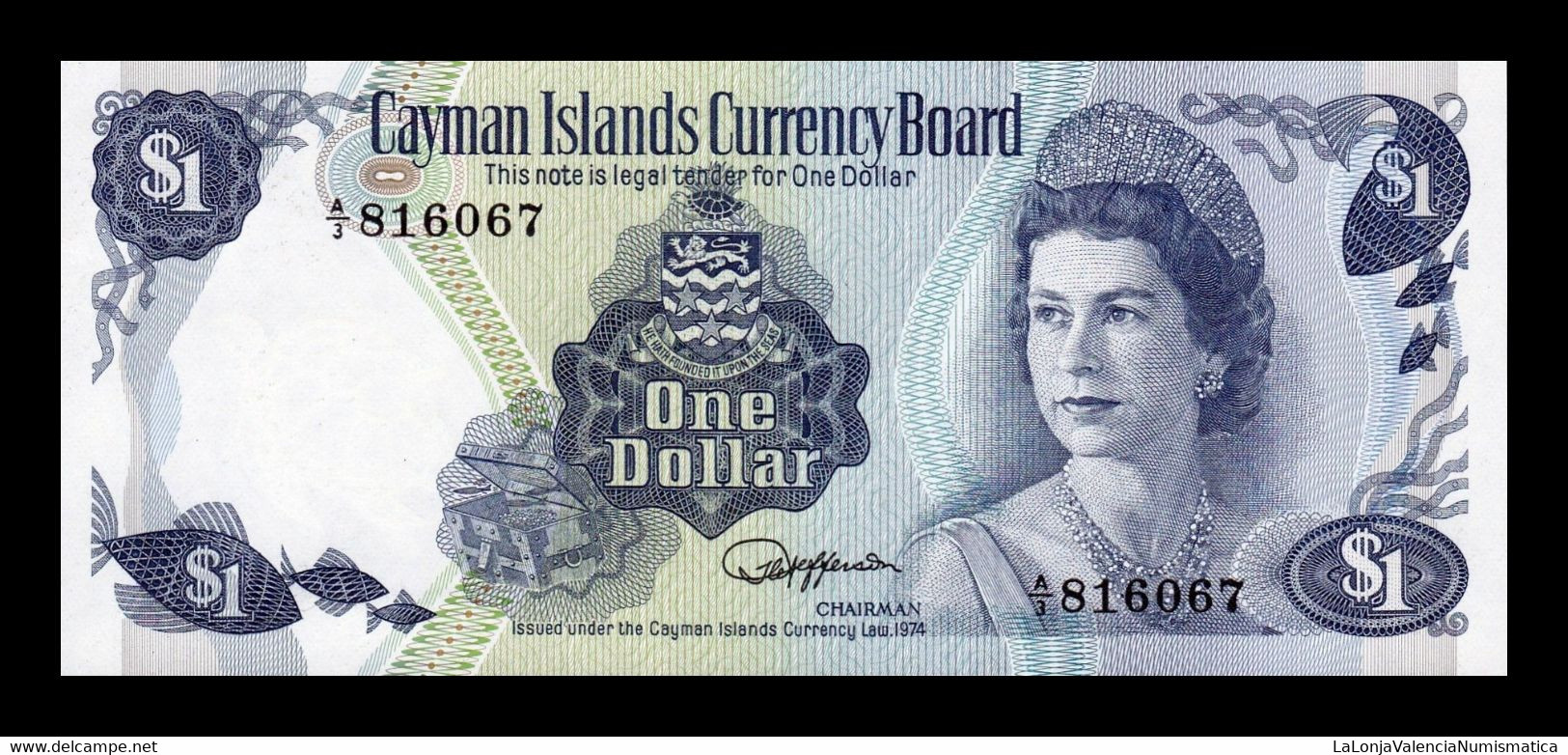 Islas Caimán Cayman 1 Dollar Elizabeth II L. 1974 Pick 5a Serie A/3 SC UNC - Kaimaninseln