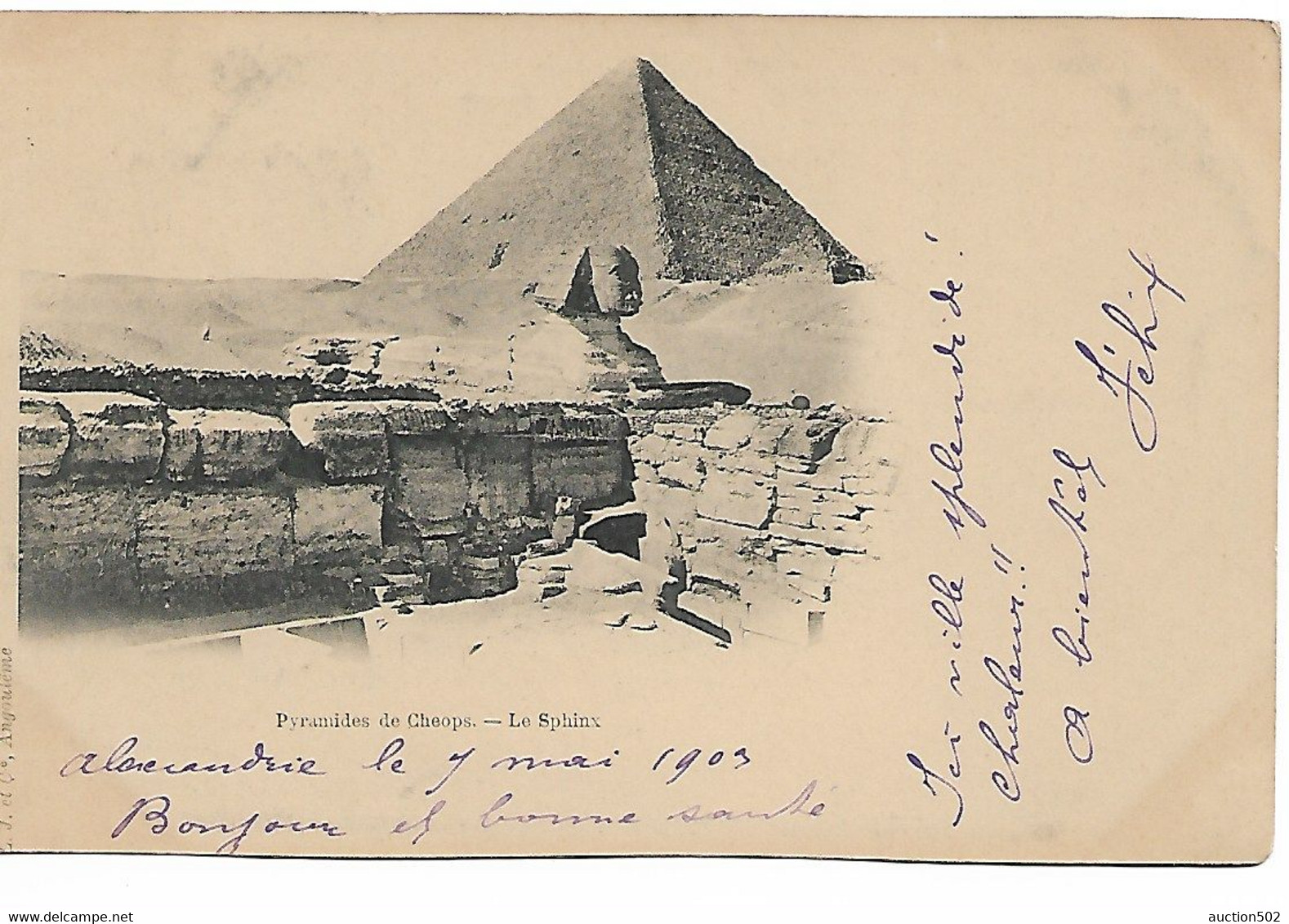 2039PR/ Egypt PC Pyramides De Cheops - Le Sphinx French Stamp Canc. Alexandrie 1903 > Belgium - Pyramides