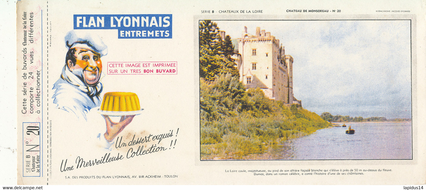 BU 2531  /   BUVARD - FLAN LYONNAIS ENTREMETS CHATEAU DE MONSOREAU   (23,00 Cm X 10,50 Cm) - Sucreries & Gâteaux