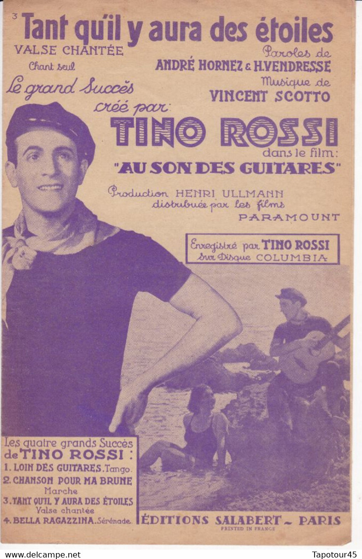 Tant Qu Il Y Aura Des Etoiles	Avec La Participation De :	Tino Rossi  >	13/6/22	Partition Musicale - Vocales