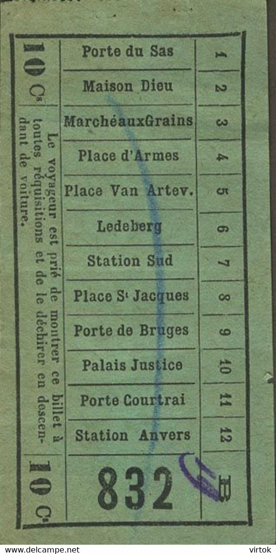OLD TRAM Ticket :   832  Communale De Gand / Gent - Other & Unclassified