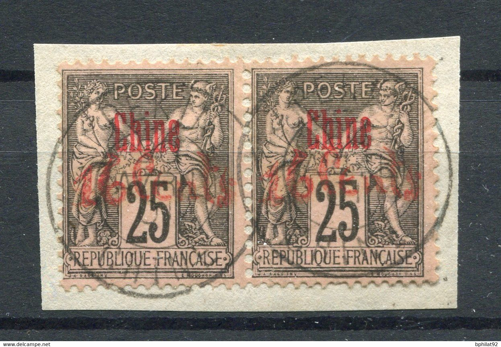 !!! CHINE, PAIRE DU N°22 OBLITEREE SUR FRAGMENT, SIGNEE BRUN. SUPERBE - Used Stamps