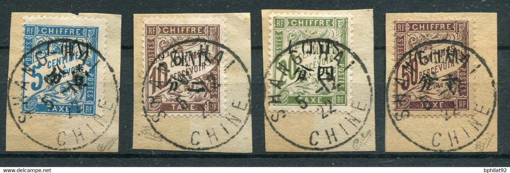 !!! CHINE, TAXES N°24/27 SUR FRAGMENTS OBLIT DU DERNIER JOUR DE CES TAXES. SIGNEES CALVES - Segnatasse