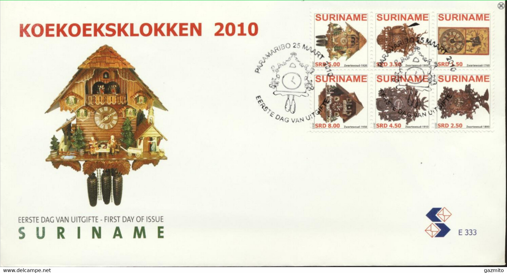 Suriname 2010, Clocks, FDC - Horlogerie