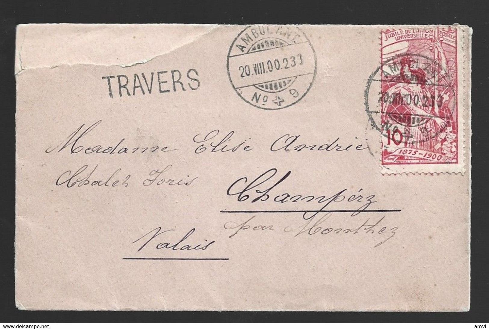 22- 5 - 1400 Jubilé Union Postale Universelle 1900 Cachet TRAVERS Ambulant - Marcofilia