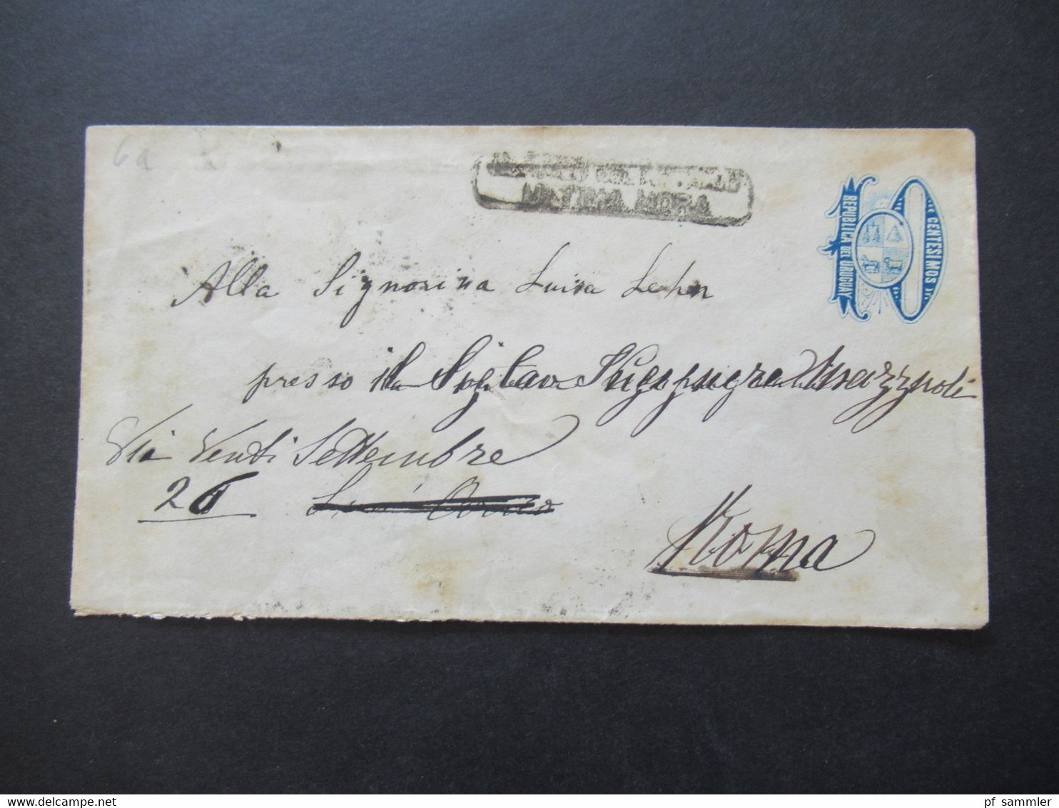 1895 Republica Del Uruguay Ganzsachen Umschlag Nach Roma über Pisa Rückseitig 5 Stempel! Schiffspost - Uruguay