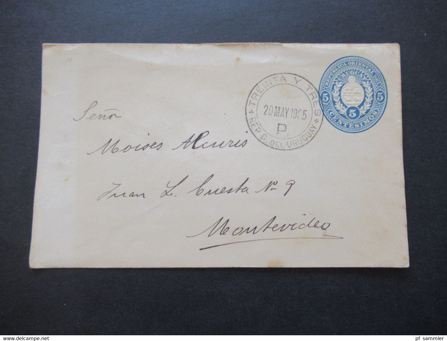 1905 Republica Oriental Del Uruguay Ganzsachen Umschlag Mit Stempel Treinta Y Tres P Nach Montevideo - Uruguay