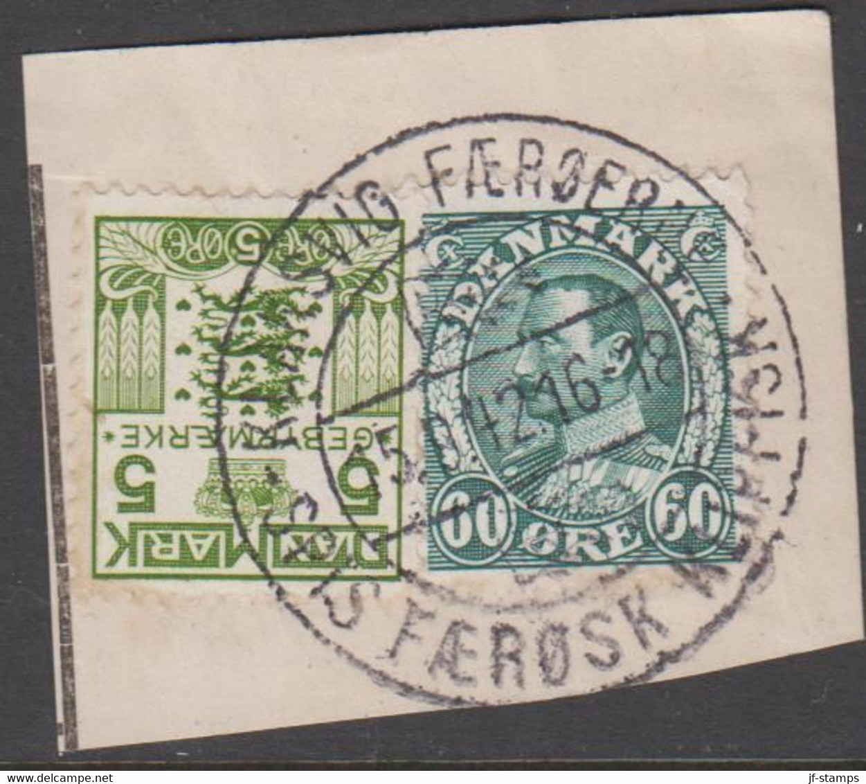 KLAKSVIG FÆRØERNE SPIS FÆRØSK KLIPFISK 15.8.42.  On 5 ØRE GEBYRMÆRKE + 60 ØRE Chr. X.  - JF521314 - Postage Due