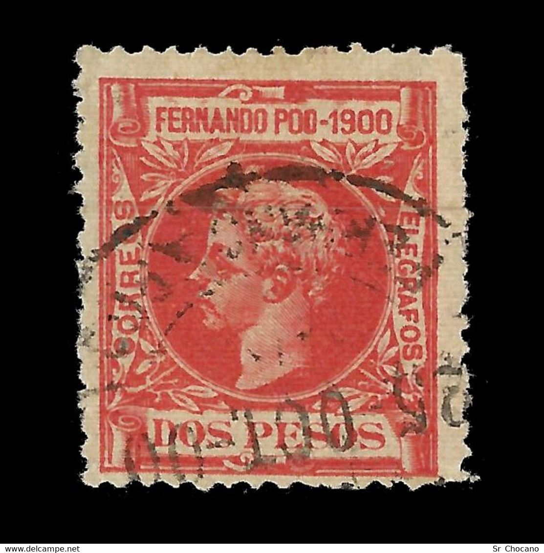 Fernando Poo 1900 Alfonso XIII.2P. Rojo Vivo.Matasello.Edifil 93. - Fernando Po