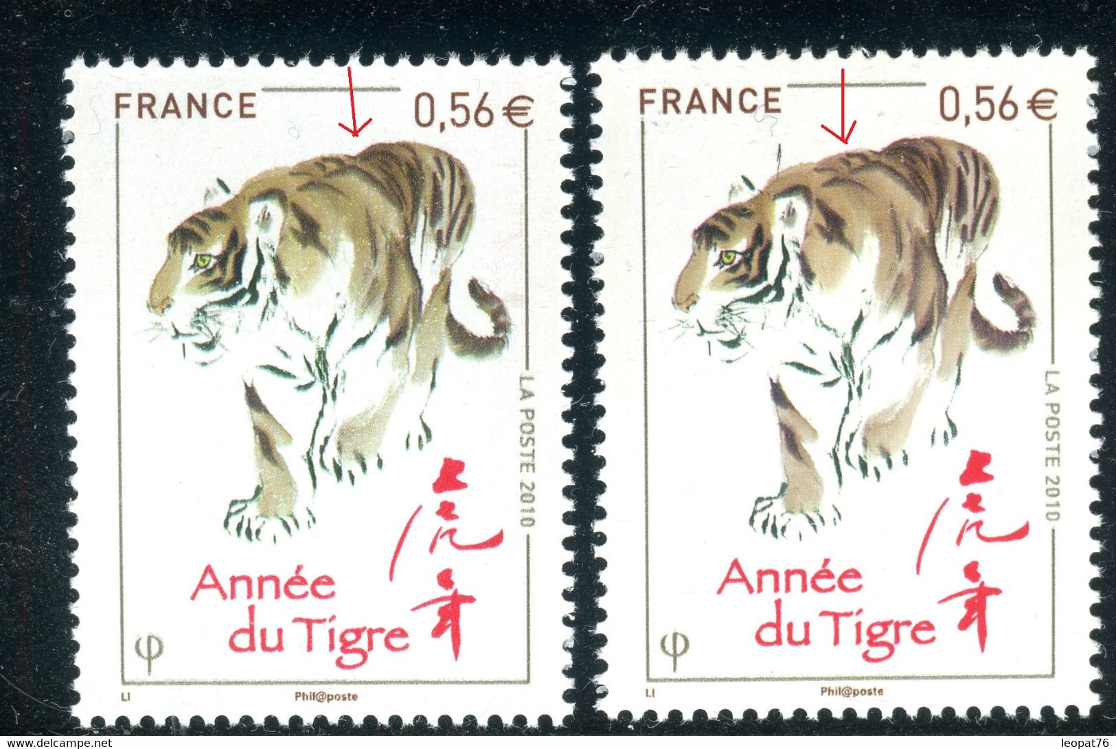 Variété N° Yvert  4433 Tigre - 1 Exemplaire Tigre Brun+ 1 Brun Vert  - Neufs Luxe -  V 943 - Neufs