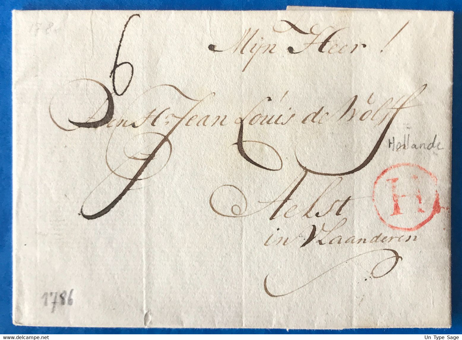 Pays-Bas, Griffe Rouge H (Hollande) Sur Lettre D'Amsterdam 13.10.1786 - (A089) - ...-1852 Vorläufer