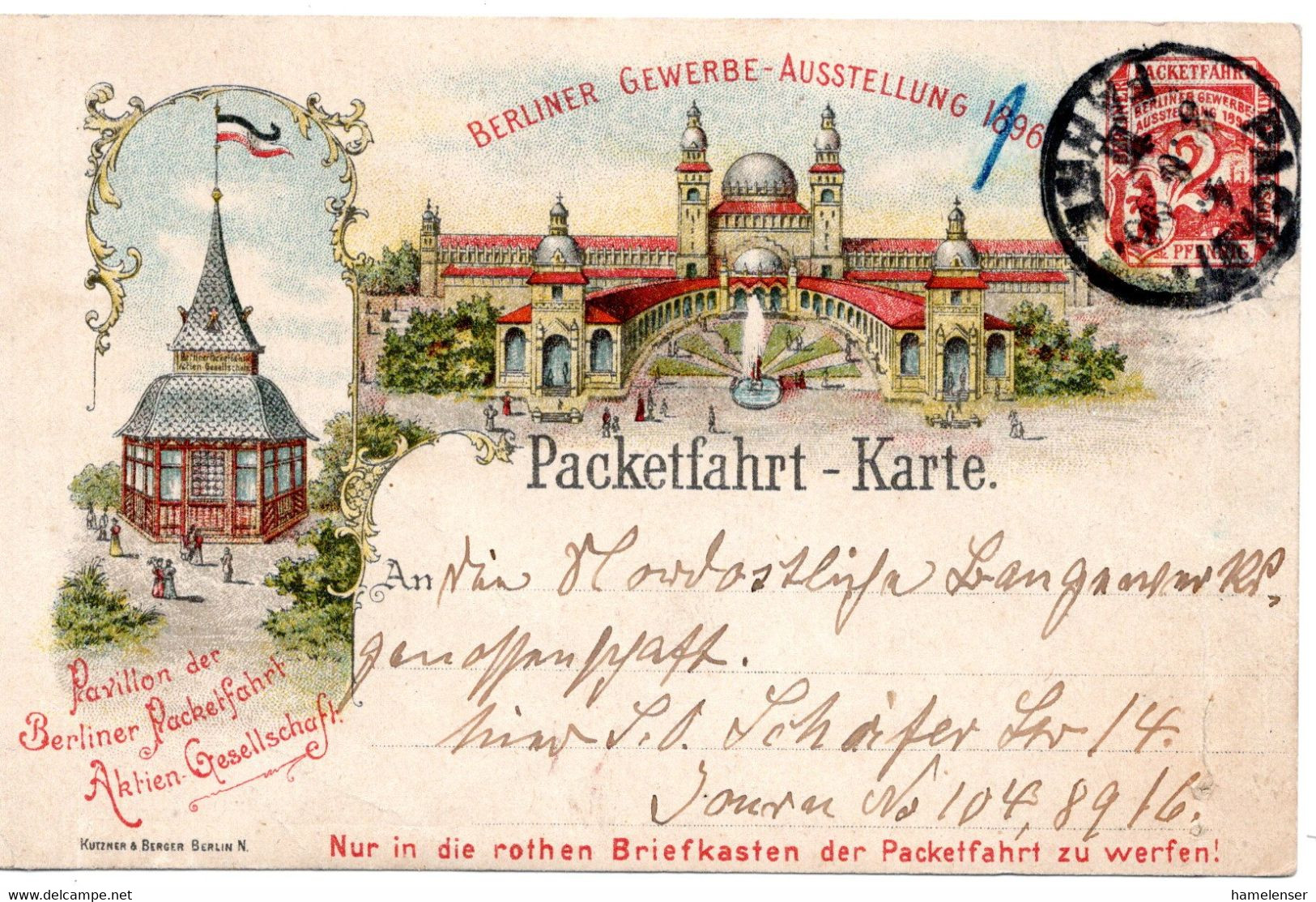 59562 - Deutsches Reich / Privatpost Berlin - 1896 - 2Pfg SoGAKte PACKETFAHRT, Senkr Bug Rechts - Privatpost