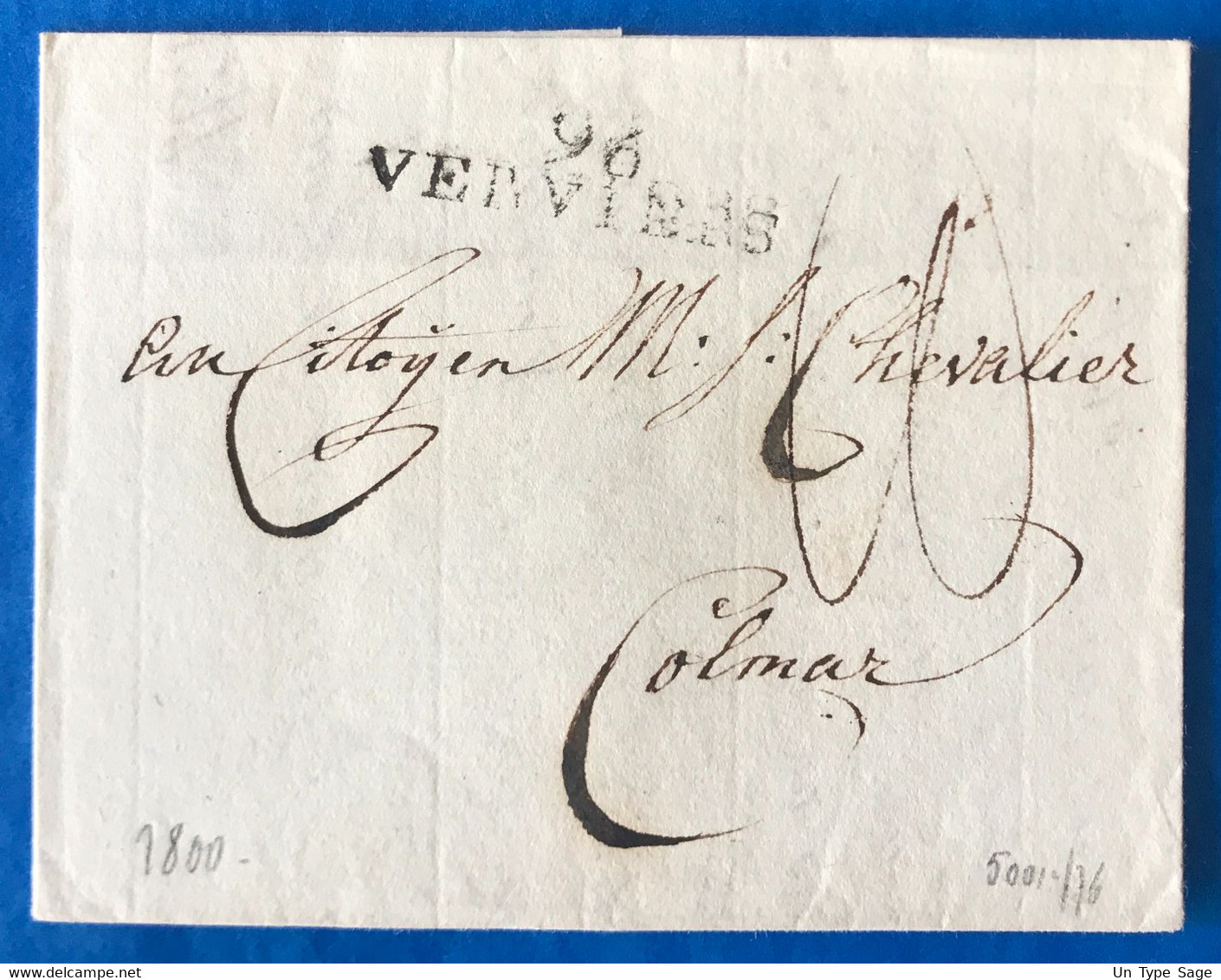 Belgique, Griffe 96 VERVIERS Sur Lettre De Dison 6.6.1800 Pour Colmar - (A110) - 1794-1814 (Periodo Frances)