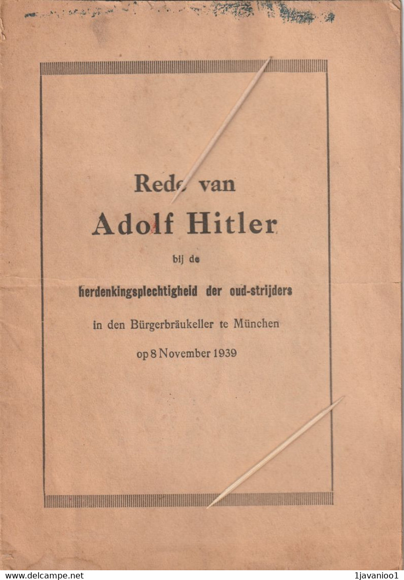 1939, Rede Van Adolf Hitler, Boekje Van 16 Blz.. Goede Staat. Verzeding Groor Formaat : 2,50 EUR - Holandés