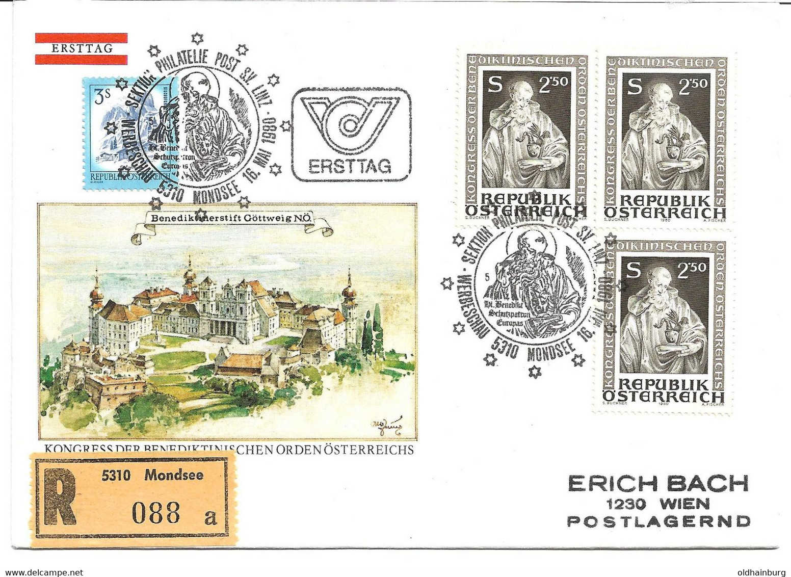 2072a: Österreich 1980 Hl. Benedikt Reko- Beleg 5310 Mondsee - Théologiens