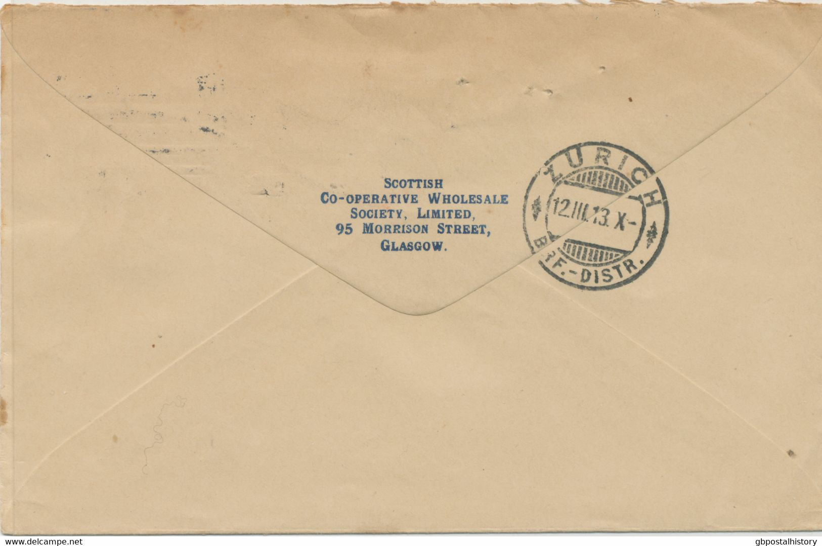 GB „GLASGOW“ Columbia Machine Postmark On Very Fine Cover (some Pin Holes) With EVII 2 ½ D Blue Harrison Printing 15:14 - Brieven En Documenten