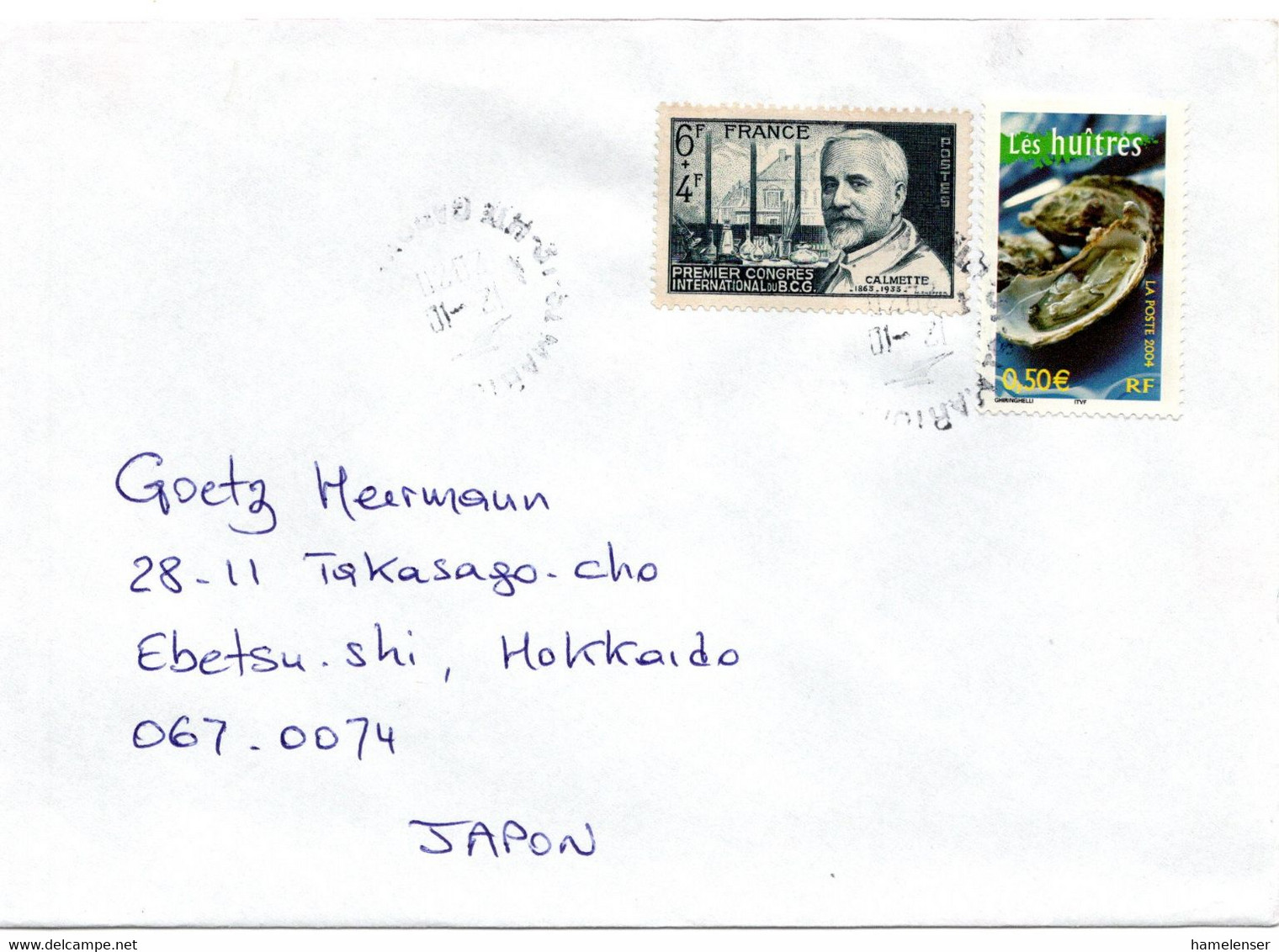 59584 - Frankreich - 2020 - €0,50 Austern '04 MiF A Bf ST MARTORY -> Japan - Covers & Documents