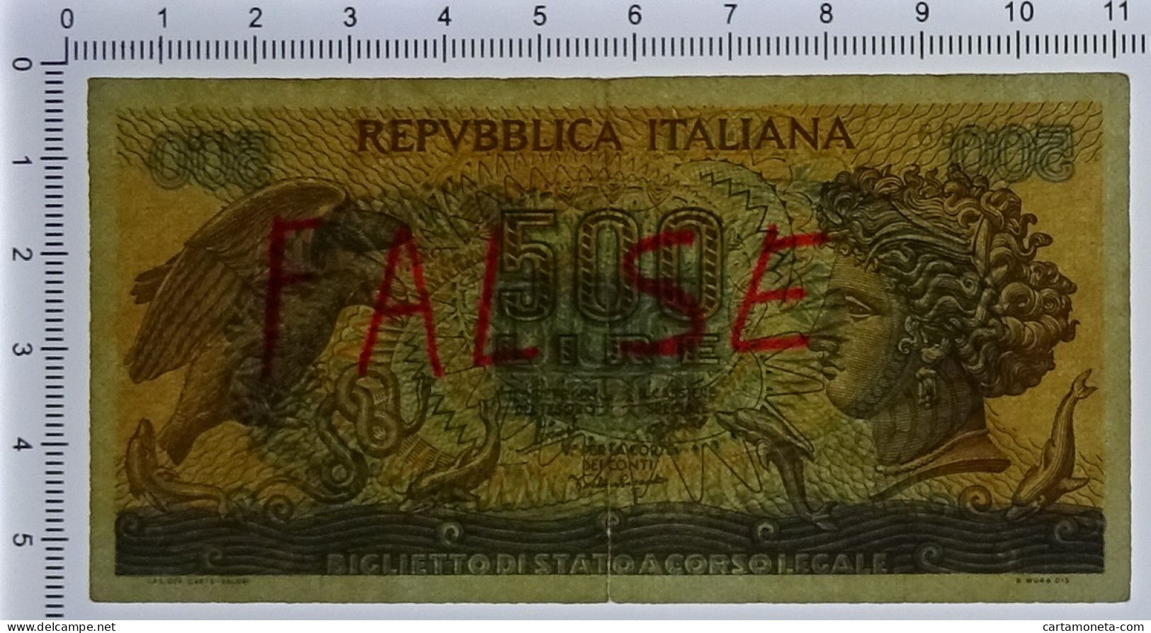 500 LIRE FALSO D'EPOCA BIGLIETTO DI STATO ARETUSA 20/06/1966 BB- - [ 8] Specimen