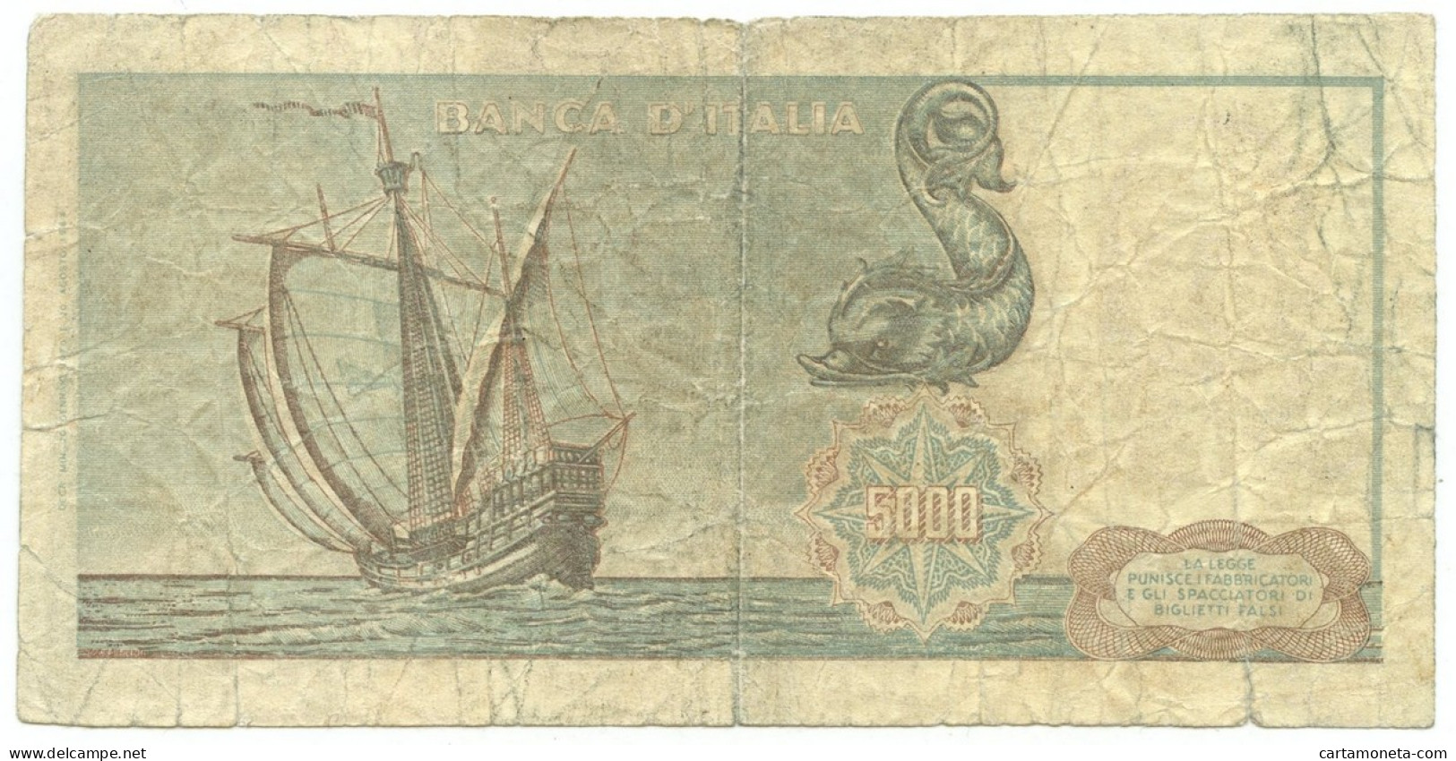 5000 LIRE FALSO D'EPOCA CRISTOFORO COLOMBO I TIPO MEDUSA 20/01/1970 MB/BB - [ 8] Fictifs & Specimens