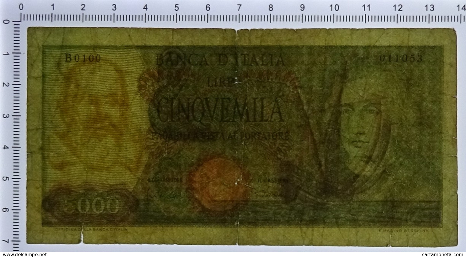 5000 LIRE FALSO D'EPOCA CRISTOFORO COLOMBO I TIPO MEDUSA 20/01/1970 MB/BB - [ 8] Specimen