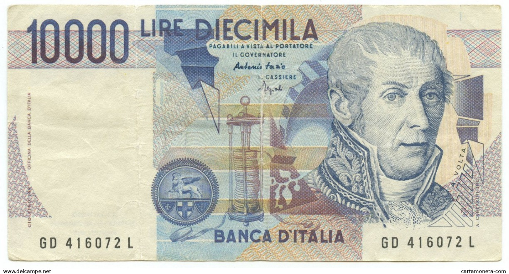 10000 LIRE FALSO D'EPOCA BANCA D'ITALIA ALESSANDRO VOLTA LETTERA D 22/11/1989 BB - [ 8] Falsi & Saggi