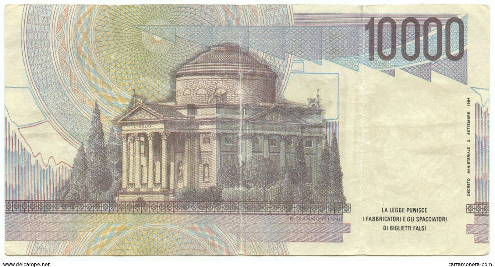 10000 LIRE FALSO D'EPOCA BANCA D'ITALIA ALESSANDRO VOLTA LETTERA D 22/11/1989 BB - [ 8] Vals En Specimen